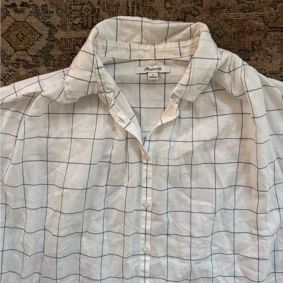 MADEWELL Central Tie-Sleeve Shirt Windowpane Small Blue/White - Picture 6 of 13